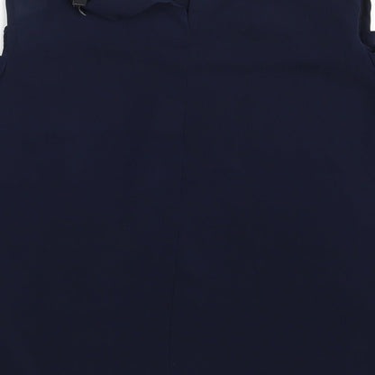 Brand and care label for Atmosphere women’s blue basic blouse, size UK 12