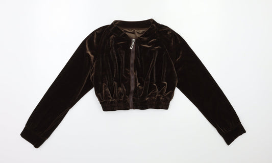 Preworn Womens Brown  Velour Full Zip Sweatshirt Size M