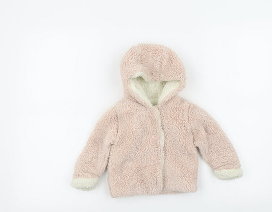 Preworn Girls Pink Colourblock  Basic Coat Jacket Size 6-9 Months