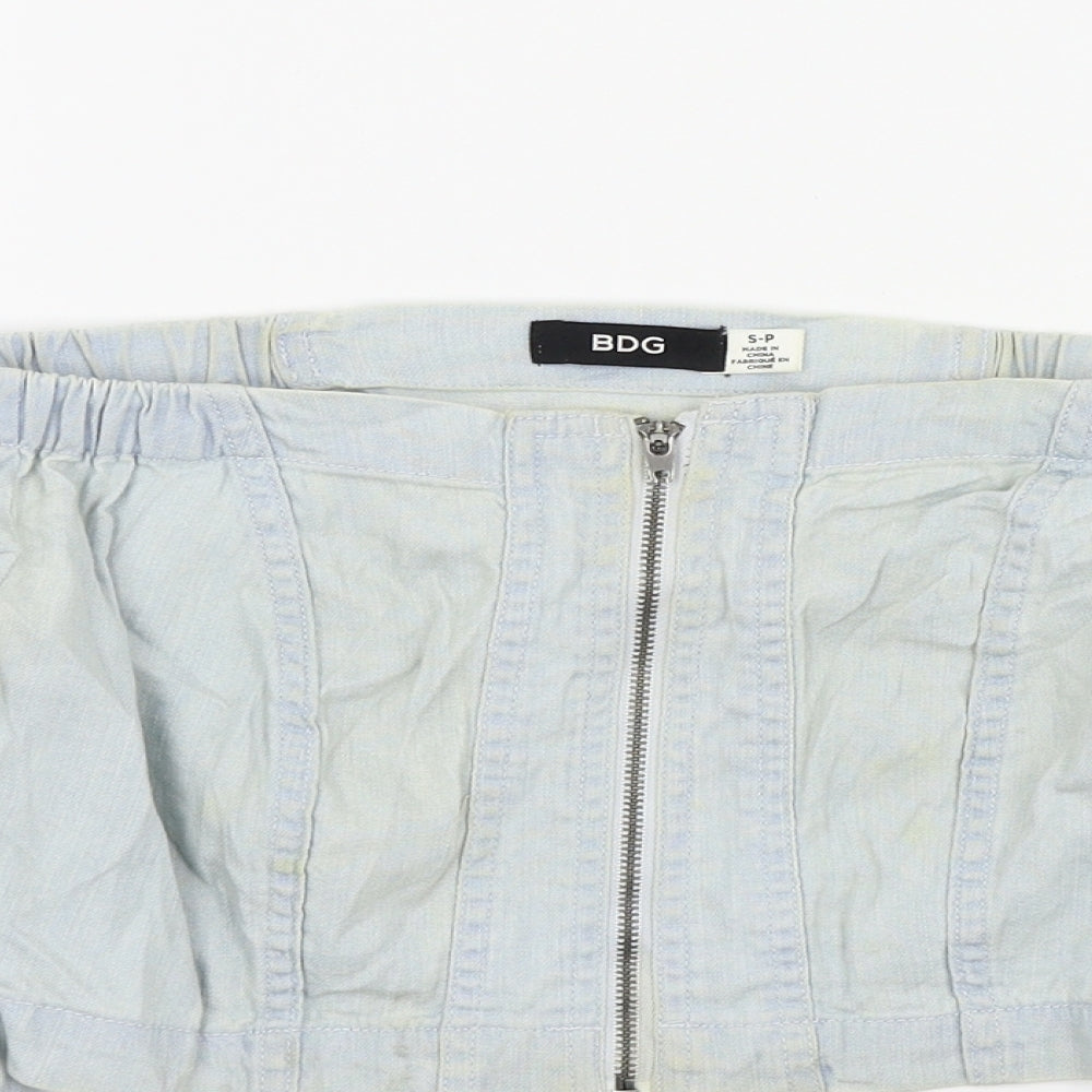 BDG Womens Blue Colourblock  Basic Button-Up Size S