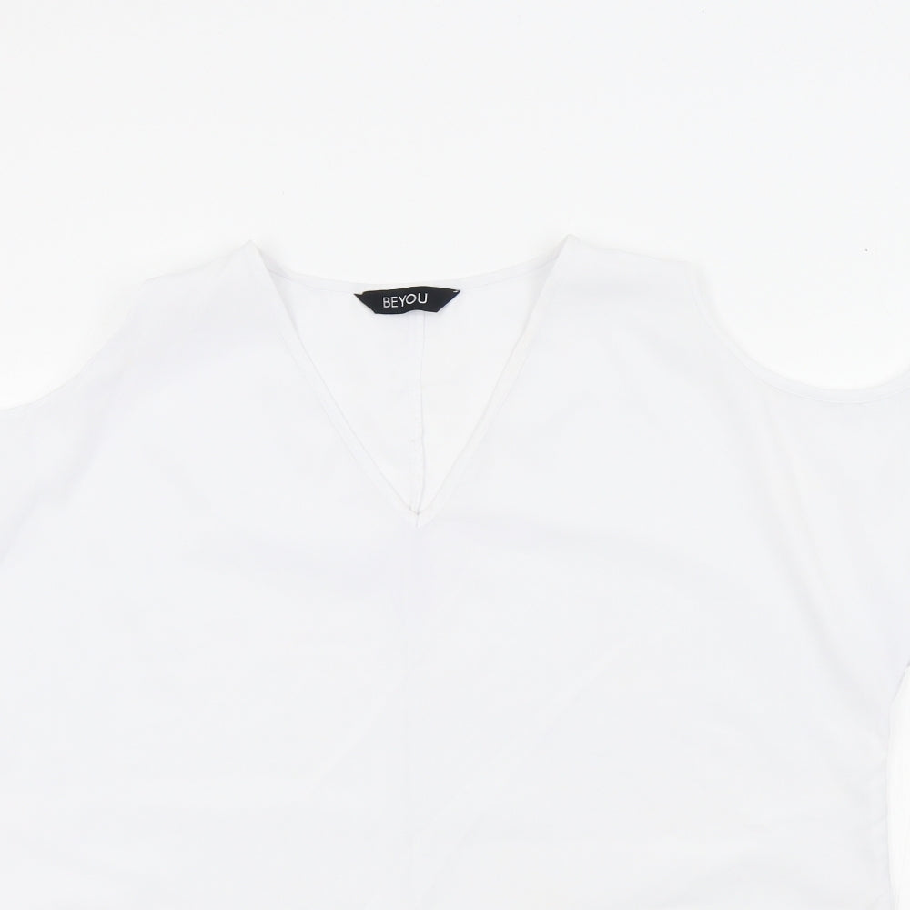 BYOU Womens White Colourblock  Basic Blouse Size L