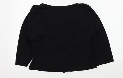 Back view of DMART women’s black cardigan jumper, size UK 2