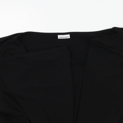 Close-up detail of DMART women’s black cardigan jumper, size UK 2