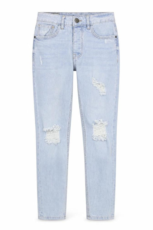Front view of denim&co women’s blue houndstooth skinny jeans, size UK 30, 28-inch leg - distressed