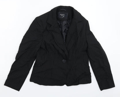 Additional front view of Papaya women’s black striped jacket suit jacket, size UK 12