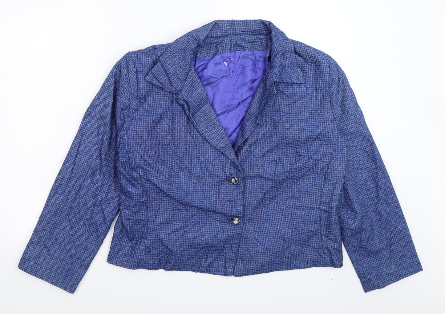 Preworn Womens Blue Houndstooth  Jacket Blazer Size 16