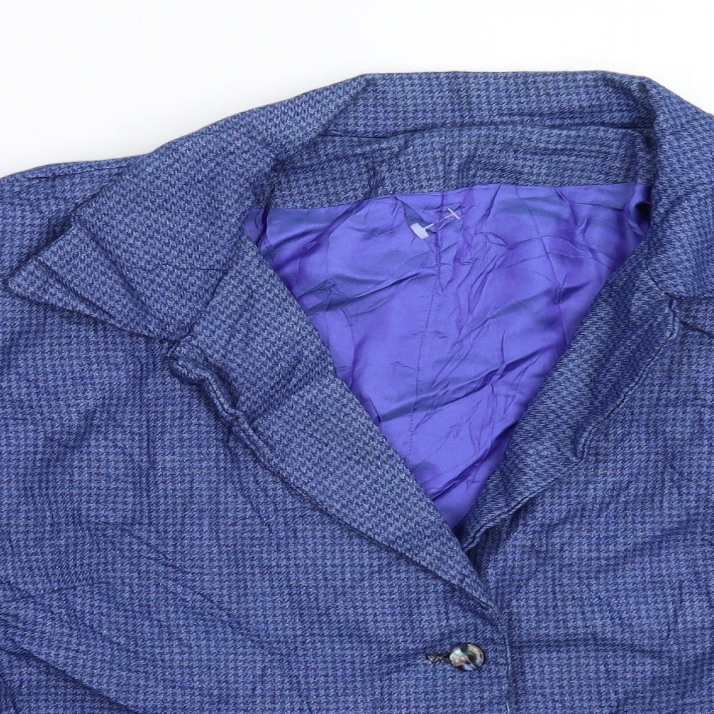Preworn Womens Blue Houndstooth  Jacket Blazer Size 16