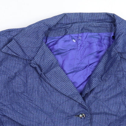 Preworn Womens Blue Houndstooth  Jacket Blazer Size 16