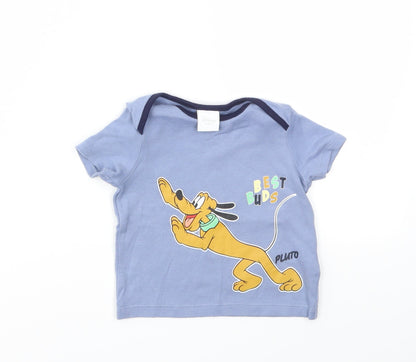 Front view of Disney boys’ blue animal print basic t-shirt, size 6-9, months