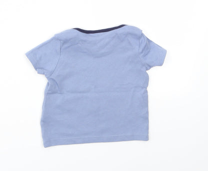 Back view of Disney boys’ blue animal print basic t-shirt, size 6-9, months