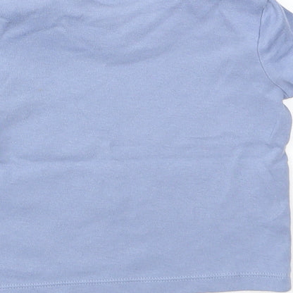 Brand and care label for Disney boys’ blue animal print basic t-shirt, size 6-9, months