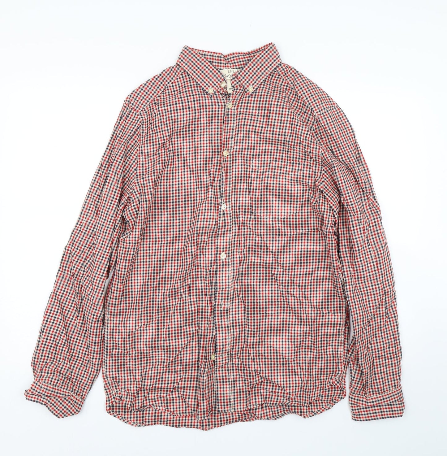 H&M Mens Red Check   Button-Up Size M