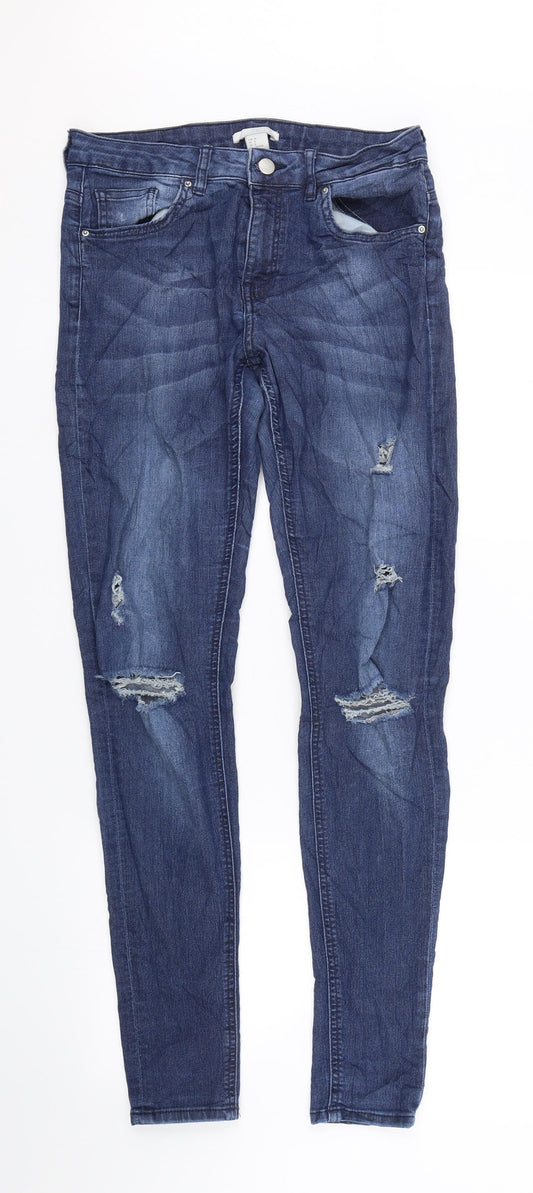 H&M Womens Blue  Denim Skinny Jeans Size 10 L30.5 in