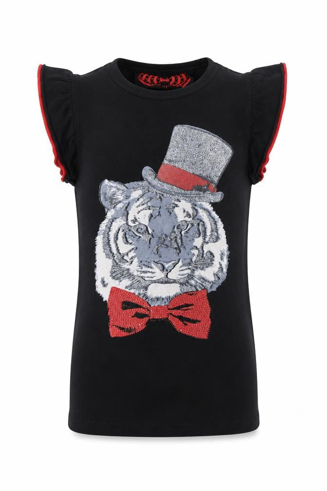 YD Girls Black   Basic T-Shirt Size 9-10 Years  - Tiger