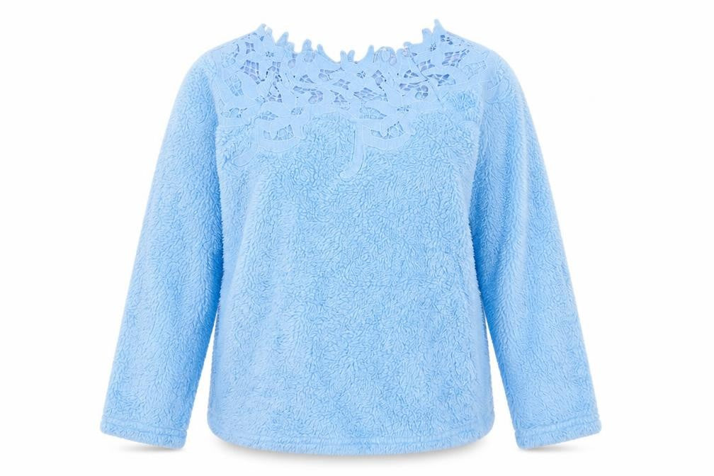 Preworn Womens Blue  Fleece Pullover Jumper Size S  - crochet neckline