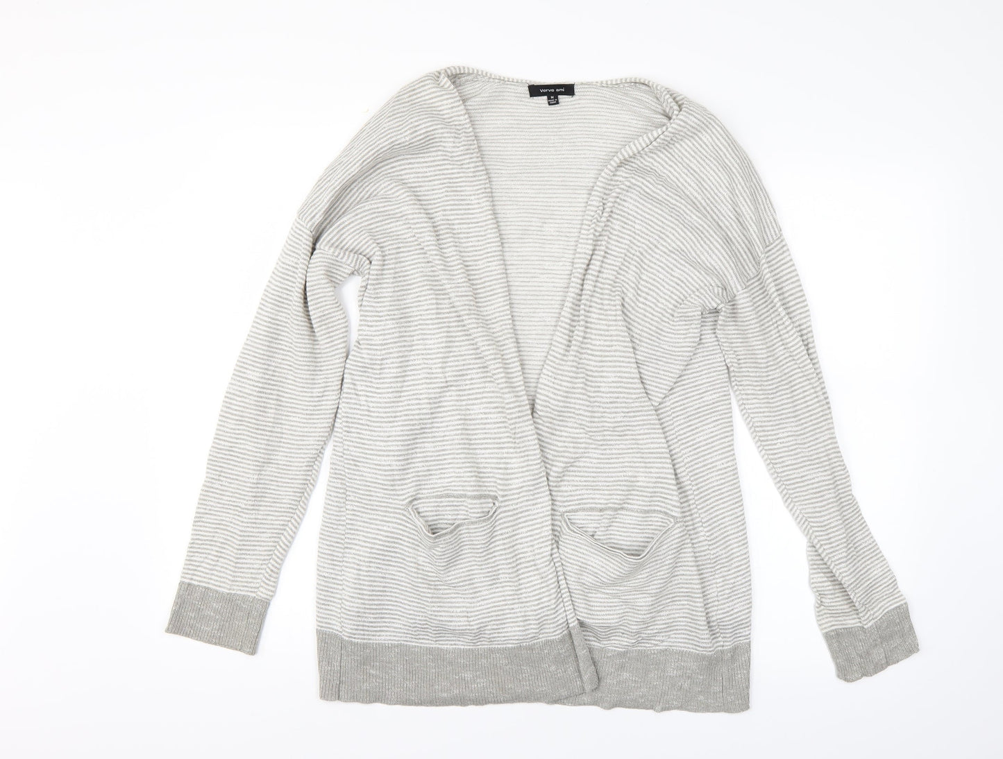 Verve Ami Womens Grey Striped  Cardigan Jumper Size M