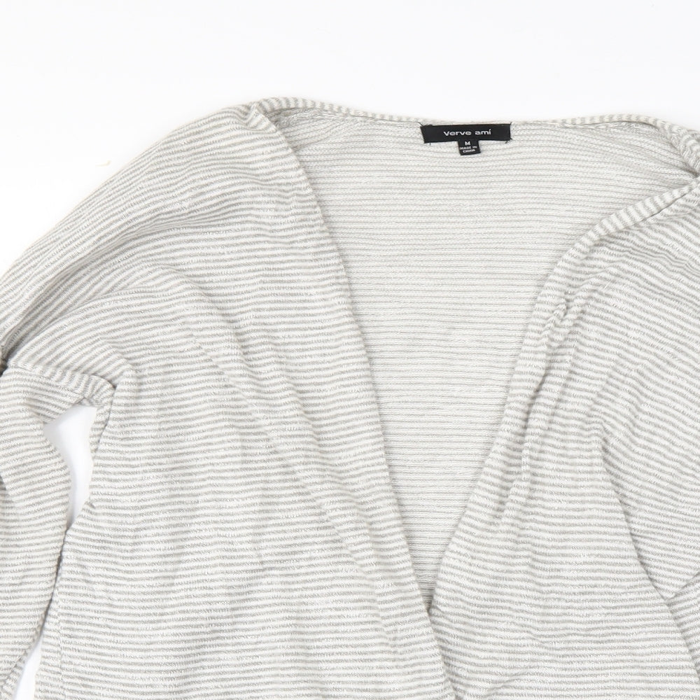 Verve Ami Womens Grey Striped  Cardigan Jumper Size M