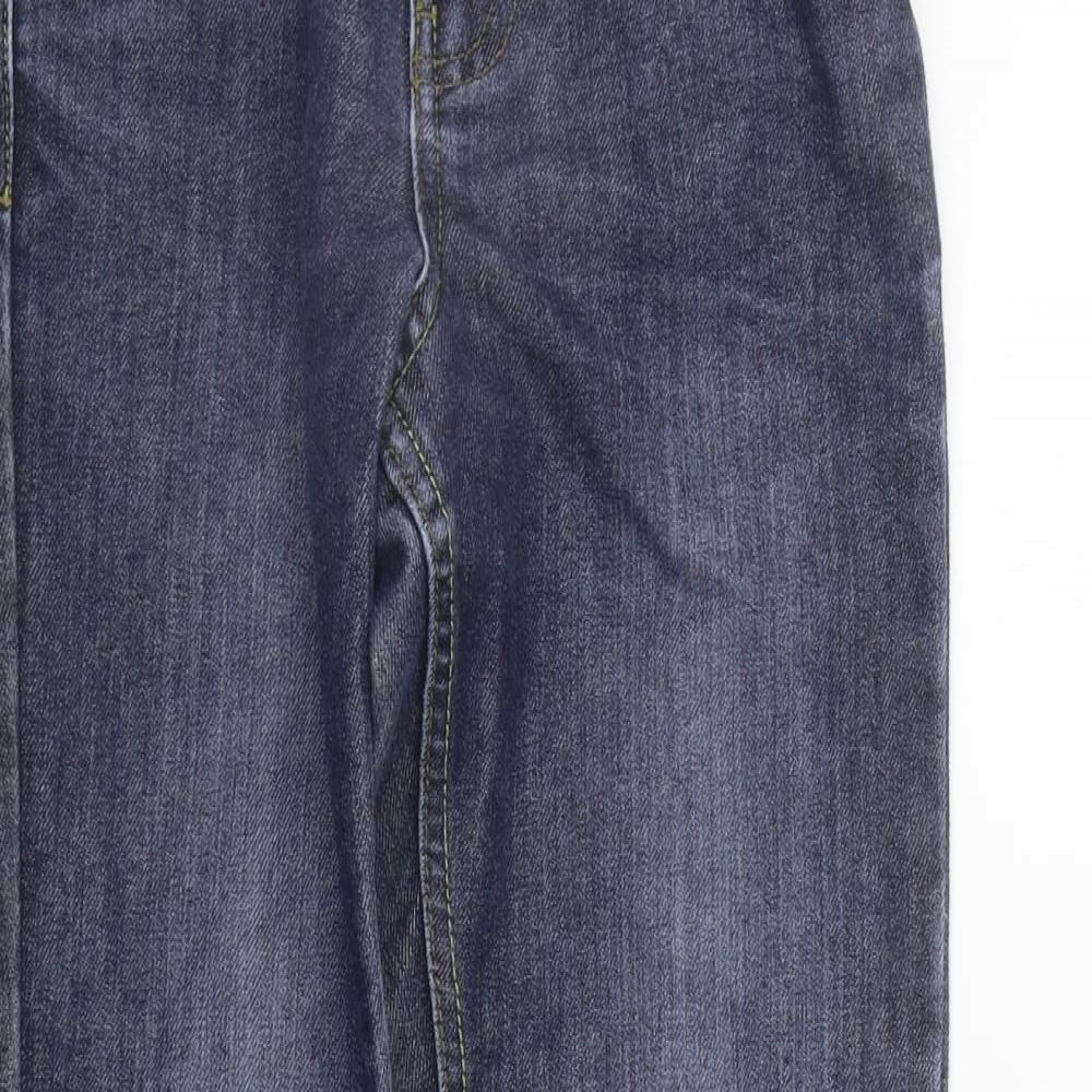 Close-up detail of Denim & Co. girls’ blue straight jeans, size 9-10, years