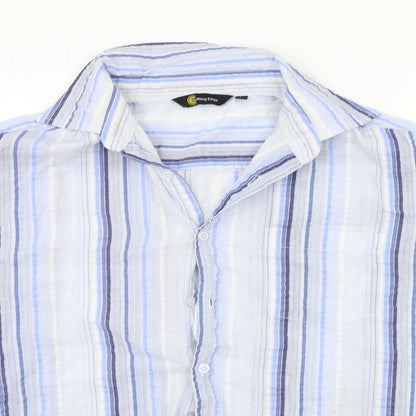 Cutting Edge Mens Blue Striped   Button-Up Size L