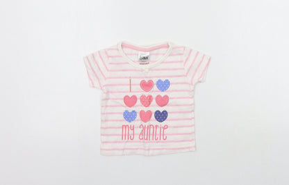 Additional front view of Baby boys’ pink striped basic t-shirt, size 3-6, months