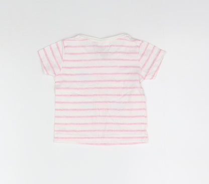 Back view of Baby boys’ pink striped basic t-shirt, size 3-6, months