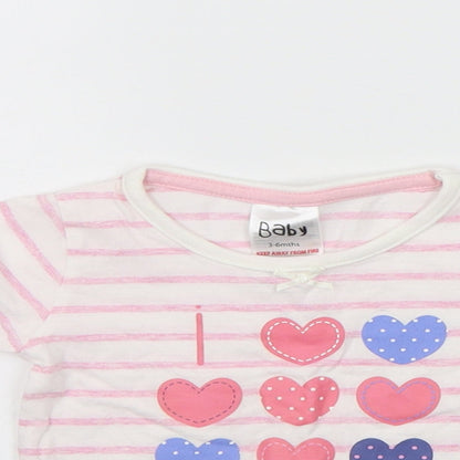 Close-up detail of Baby boys’ pink striped basic t-shirt, size 3-6, months