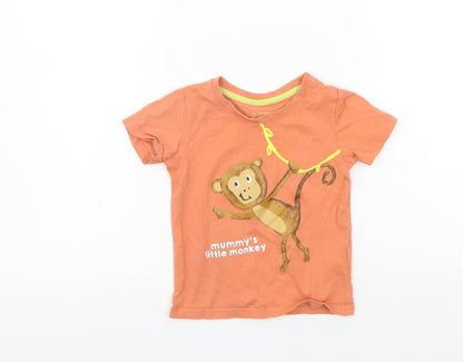 Additional front view of Primark girls’ orange basic t-shirt, size 18-24, months - monkey