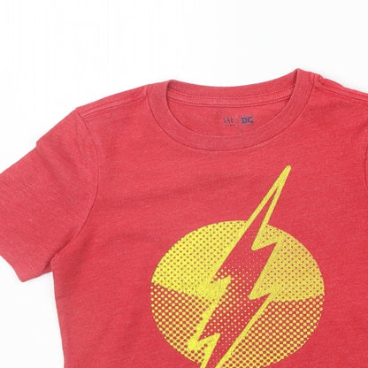 Close-up detail of Gap girls’ red basic t-shirt, size XS