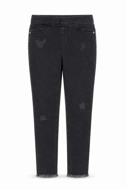 Front view of Denim & Co. girls’ grey jegging jeans, size 9-10, years
