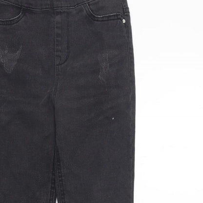 Close-up detail of Denim & Co. girls’ grey jegging jeans, size 9-10, years