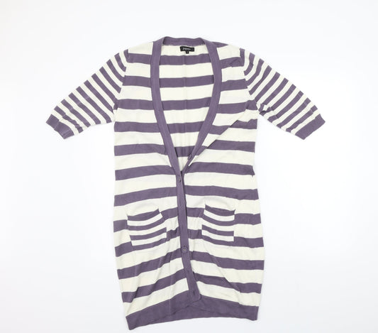 Papaya Womens Purple Striped  Cardigan Jumper Size 12