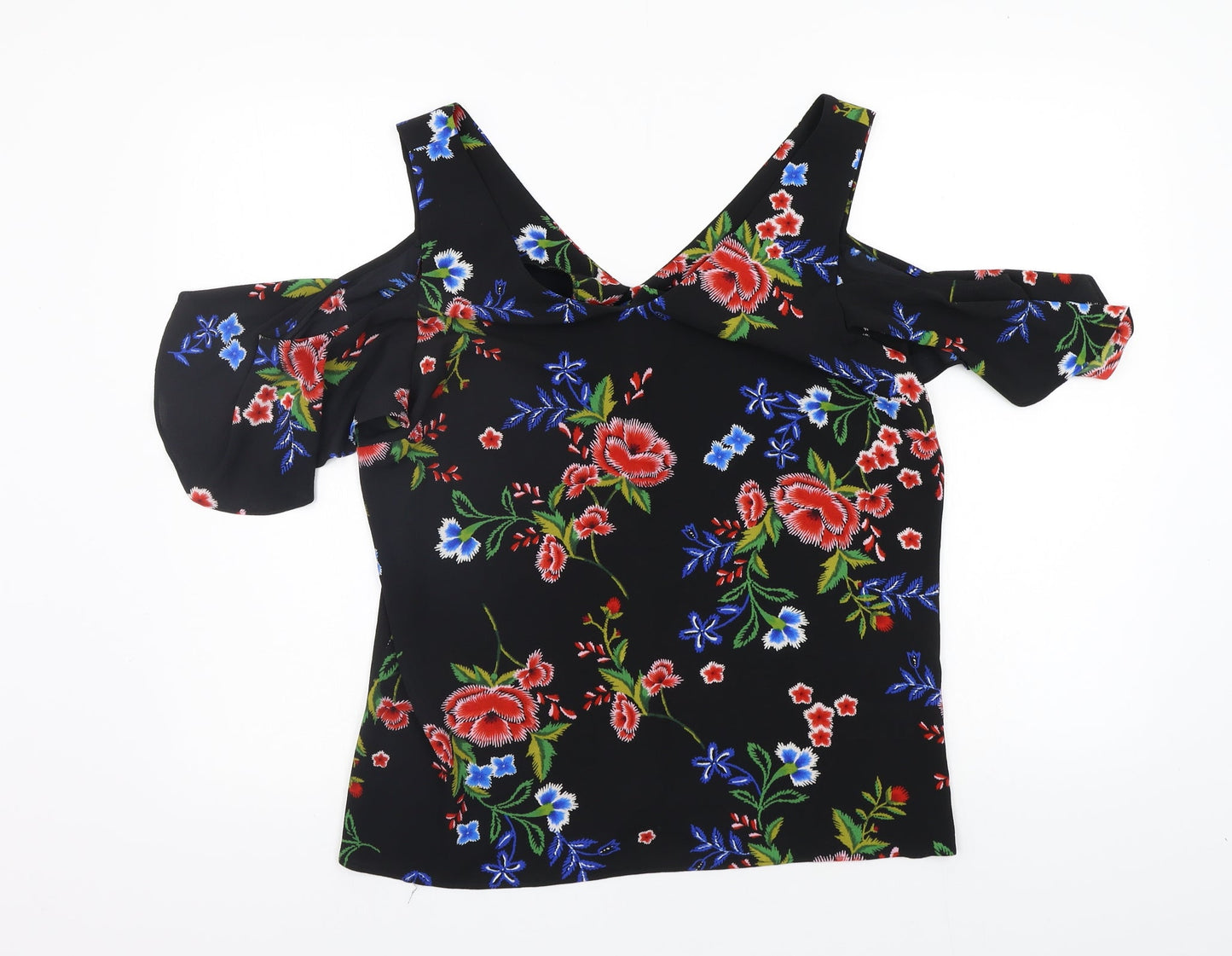 Peacocks Womens Black Floral  Basic Blouse Size 14  - Flowers