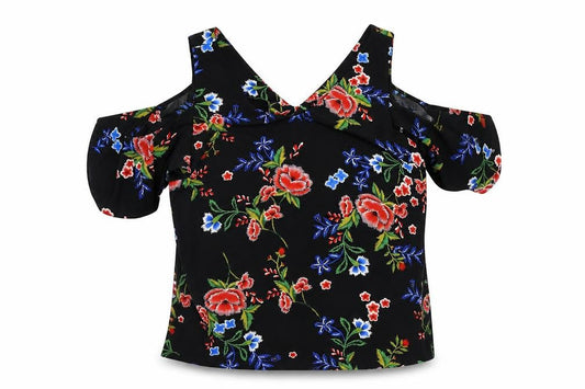Peacocks Womens Black Floral  Basic Blouse Size 14  - Flowers