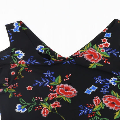 Peacocks Womens Black Floral  Basic Blouse Size 14  - Flowers