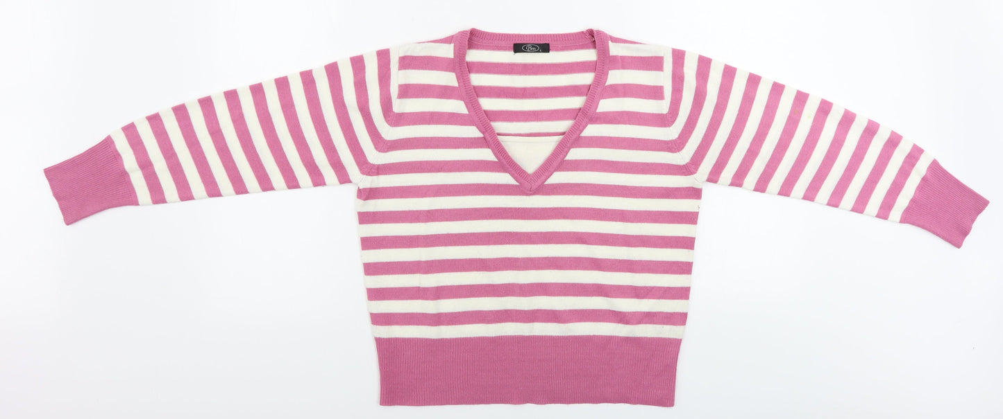 BM  Womens Pink Striped  Pullover Jumper Size S