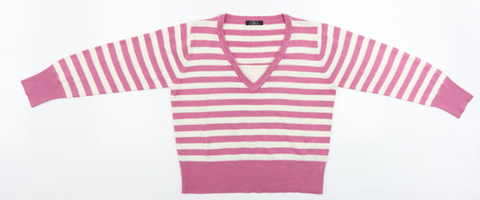 BM  Womens Pink Striped  Pullover Jumper Size S