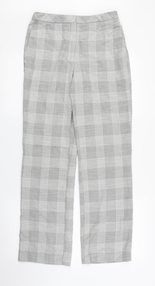 H&M Womens Grey Plaid  Trousers  Size 10 L28 in