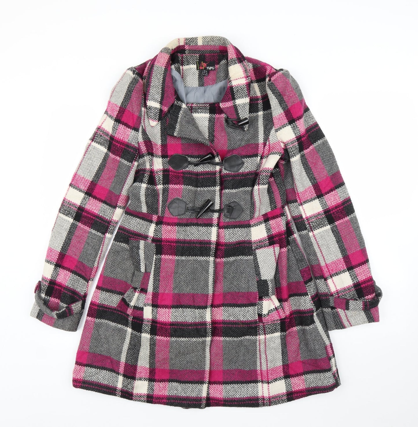 Yumi Womens Purple Plaid  Overcoat Coat Size 8