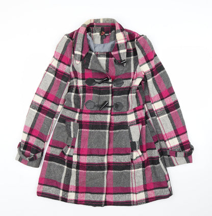 Yumi Womens Purple Plaid  Overcoat Coat Size 8