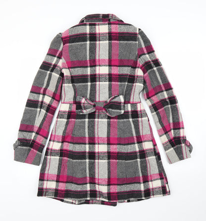 Yumi Womens Purple Plaid  Overcoat Coat Size 8