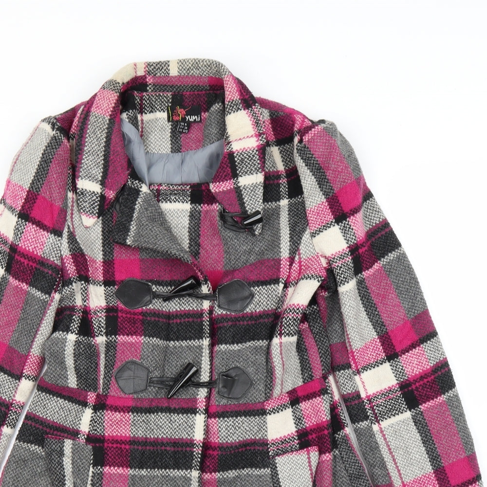Yumi Womens Purple Plaid  Overcoat Coat Size 8