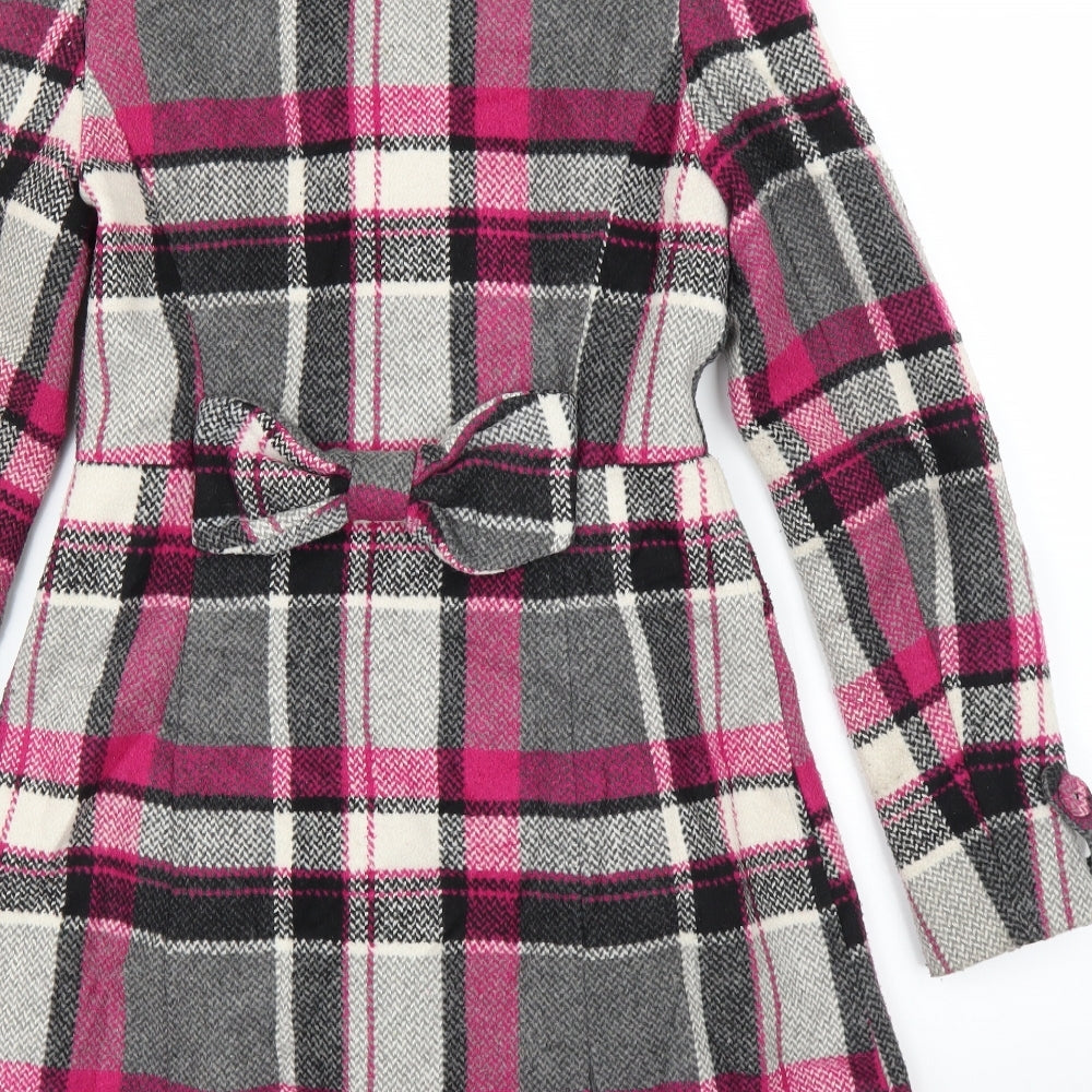 Yumi Womens Purple Plaid  Overcoat Coat Size 8