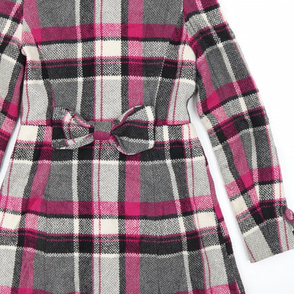 Yumi Womens Purple Plaid  Overcoat Coat Size 8