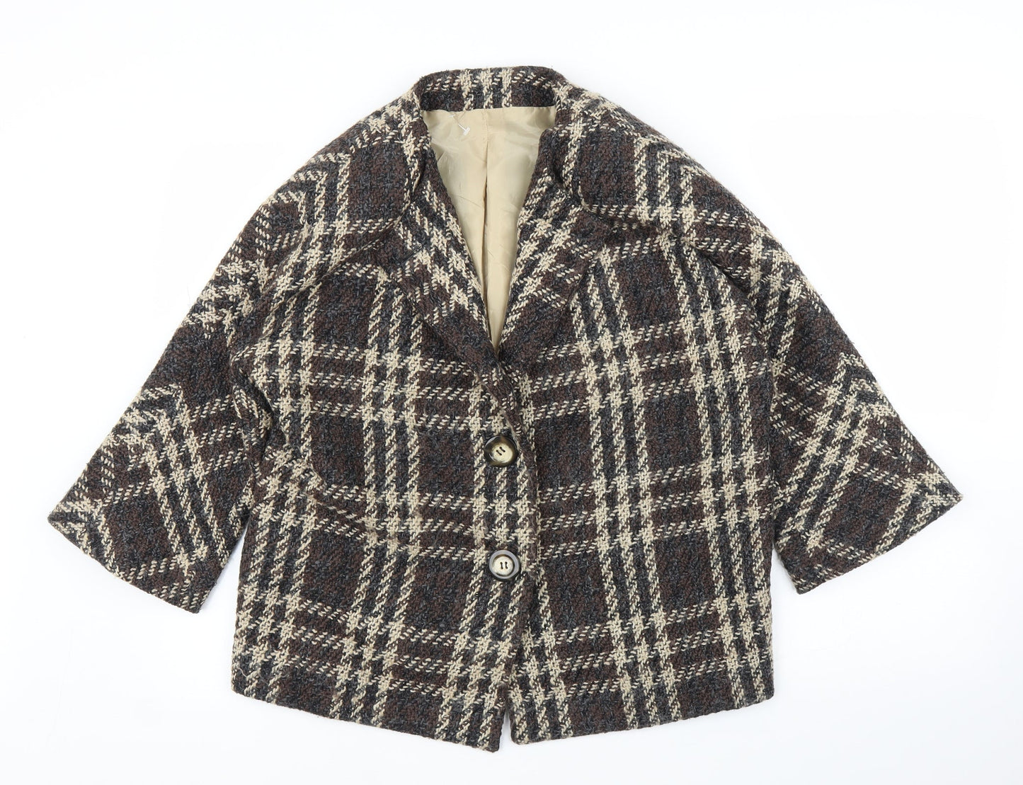 Preworn Womens Brown Plaid  Overcoat Coatigan Size L