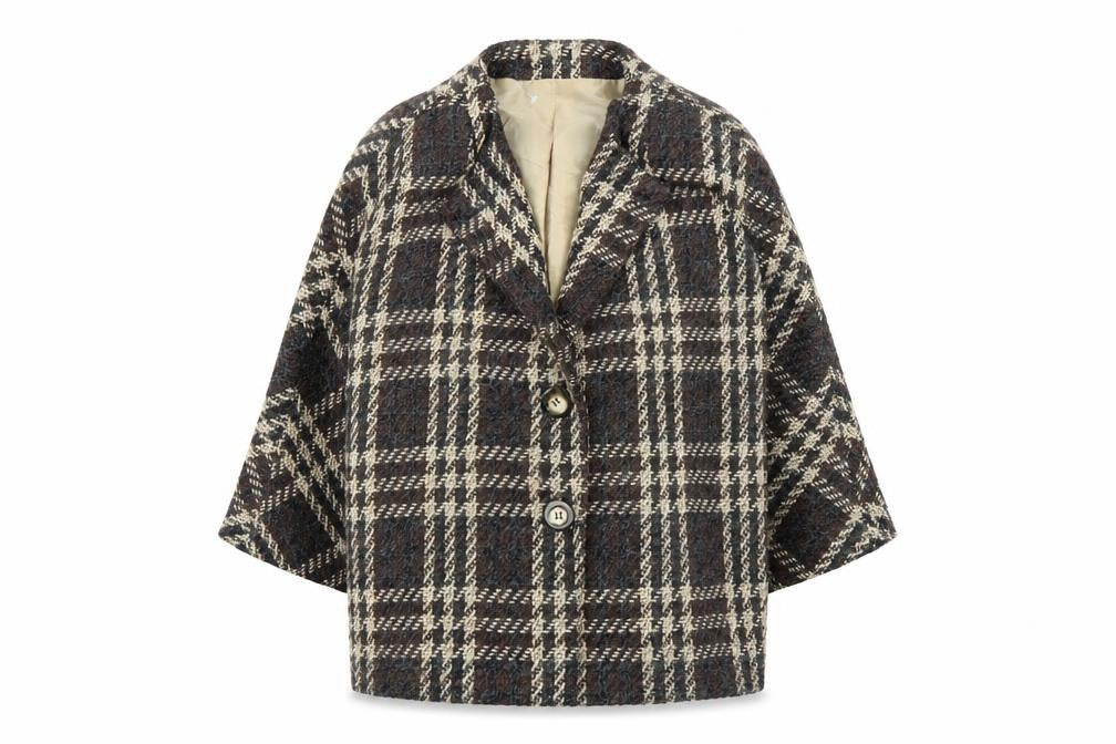 Preworn Womens Brown Plaid  Overcoat Coatigan Size L