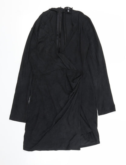 Additional front view of Missguided women’s black wrap dress, size UK 10