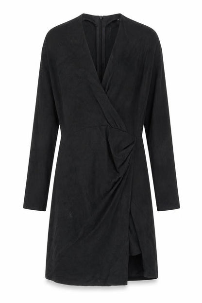 Front view of Missguided women’s black wrap dress, size UK 10