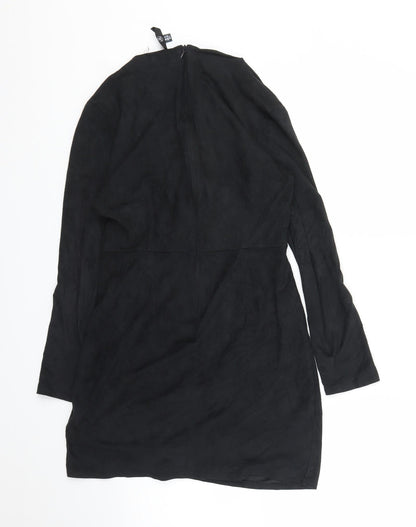 Back view of Missguided women’s black wrap dress, size UK 10