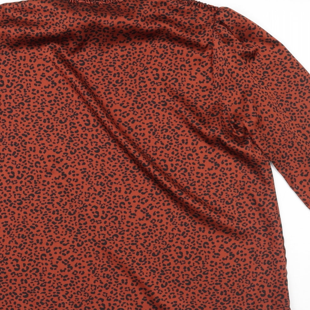 George Womens Orange Animal Print  Basic Blouse Size 8