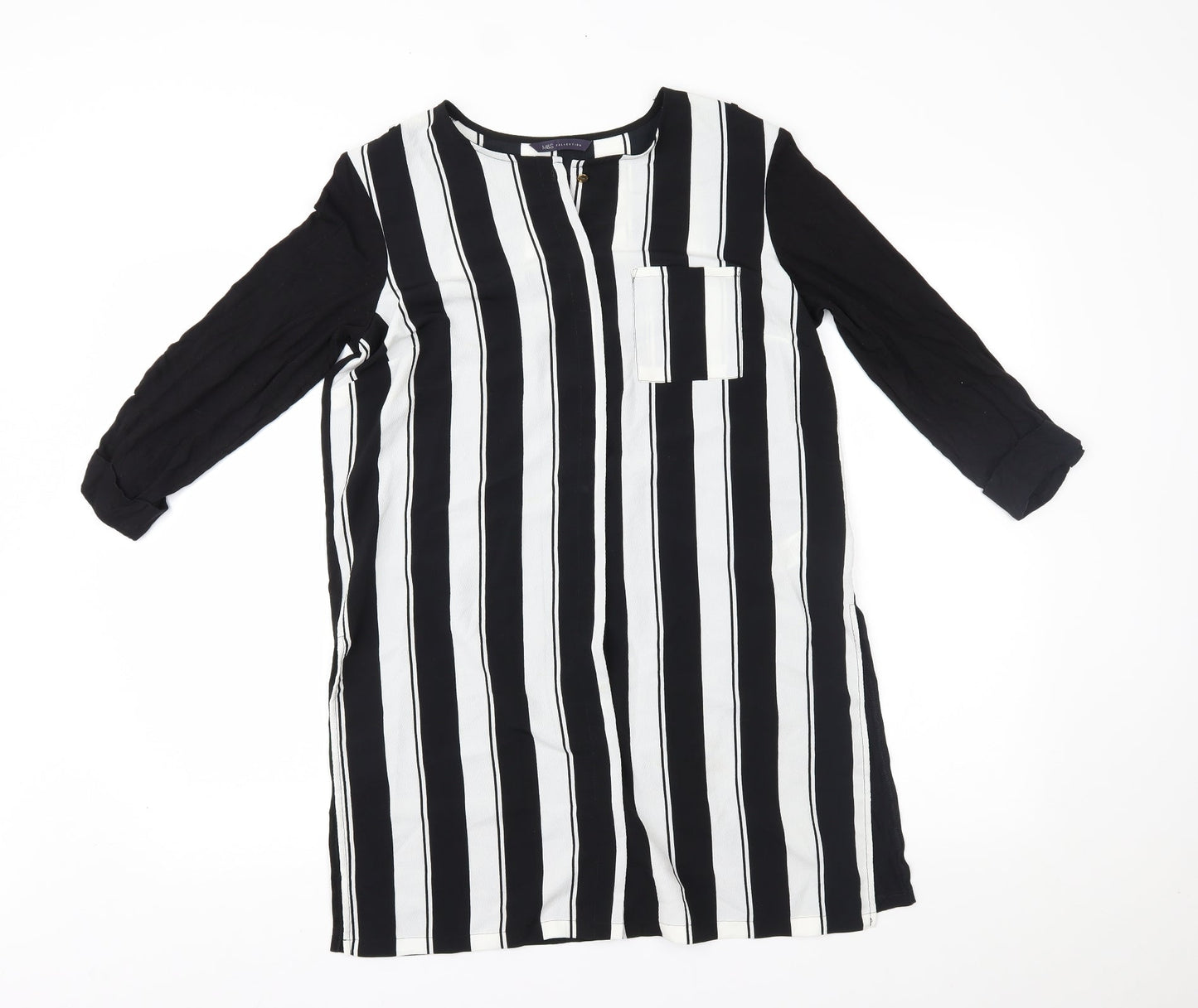Marks and Spencer Womens Black Striped  Basic Button-Up Size 10
